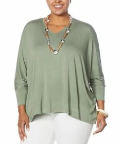 Deals 🤩 MarlaWynne WynneLayers Unstructured 3/4-Sleeve Poncho Top Basil 😀 -Outlet MarlaWynne Sales unnamed file 2581