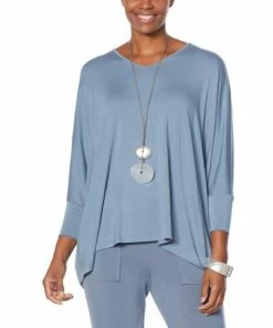 Deals 🤩 MarlaWynne WynneLayers Unstructured 3/4-Sleeve Poncho Top Basil 😀 -Outlet MarlaWynne Sales unnamed file 2583