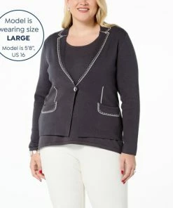 Cheap 💯 MarlaWynne WynneCollection SoftKNIT Trompe L'oeil Cardigan Sweater Blazer Black/creme Fraiche Combo ⭐ -Outlet MarlaWynne Sales unnamed file 26