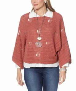 Coupon 👍 MarlaWynne WynneLayers Open Stitch Sweater Knit Popover Marsala 😉 -Outlet MarlaWynne Sales unnamed file 2616