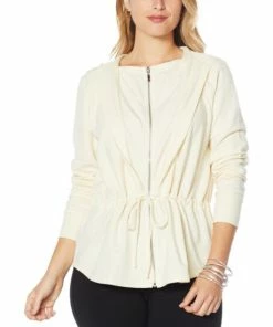 Flash Sale 🌟 MarlaWynne WynneLayers French Terry Zip-Front Hoodie Ecru 🔔 -Outlet MarlaWynne Sales unnamed file 2643