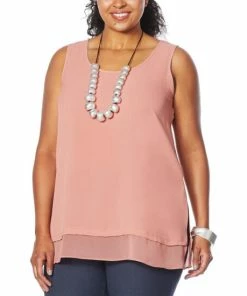 Hot Sale 😍 MarlaWynne WynneLayers Washed Crepe Tank With Chiffon Hem Light Canyon Rose 👍 -Outlet MarlaWynne Sales unnamed file 2662