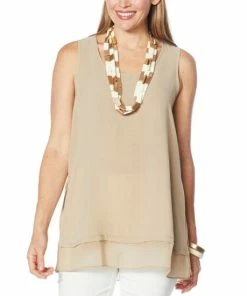 Hot Sale 😍 MarlaWynne WynneLayers Washed Crepe Tank With Chiffon Hem Light Canyon Rose 👍 -Outlet MarlaWynne Sales unnamed file 2663