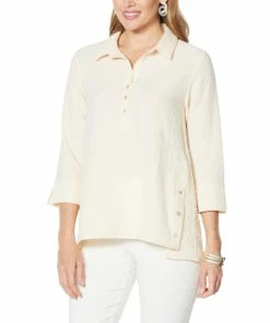 Deals 🛒 MarlaWynne Running Stitch Henley Popover Soft Peach 😀