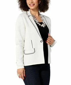 Cheap 💯 MarlaWynne WynneCollection SoftKNIT Trompe L'oeil Cardigan Sweater Blazer Black/creme Fraiche Combo ⭐ -Outlet MarlaWynne Sales unnamed file 27