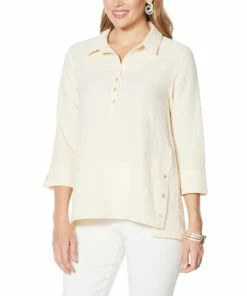 Deals 🛒 MarlaWynne Running Stitch Henley Popover Soft Peach 😀 -Outlet MarlaWynne Sales unnamed file 2702