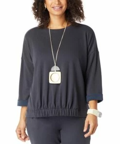 Best deal 💯 MarlaWynne "As Is" WynneLayers Microfleece Gathered-Hem Top Inky Blue 😍