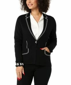 Cheap 💯 MarlaWynne WynneCollection SoftKNIT Trompe L'oeil Cardigan Sweater Blazer Black/creme Fraiche Combo ⭐ -Outlet MarlaWynne Sales unnamed file 29