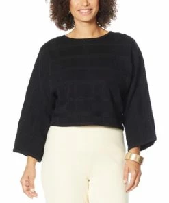 Budget ✔️ "As Is" MarlaWynne SoftKNIT Plaid-Textured Sweater Popover Black 🔔 -Outlet MarlaWynne Sales unnamed file 2942