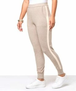 Hot Sale ✨ MarlaWynne WynneLayers SoftKNIT Jogger Pant With Contrast Stripe Heather Latte/ecru Combo 💯 -Outlet MarlaWynne Sales unnamed file 300