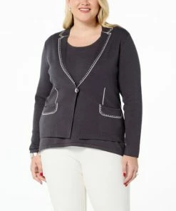 Cheap 💯 MarlaWynne WynneCollection SoftKNIT Trompe L'oeil Cardigan Sweater Blazer Black/creme Fraiche Combo ⭐ -Outlet MarlaWynne Sales unnamed file 31