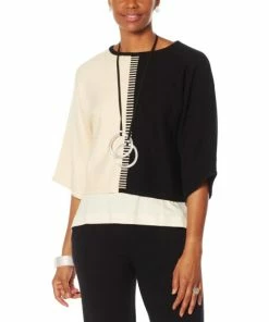 Outlet 🎉 MarlaWynne "As Is" WynneLayers Colorblocked Intarsia Knit Popover Sweater ⌛