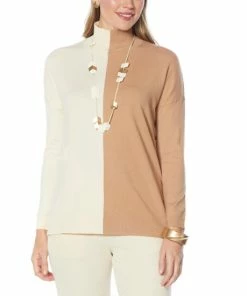 Cheap ✨ MarlaWynne "As Is" WynneLayers Colorblocked SoftKNIT Mock Neck Top 👏