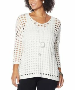 Top 10 🥰 MarlaWynne "As Is" WynneLayers Open Stitch 3/4-Sleeve Sweater 🤩