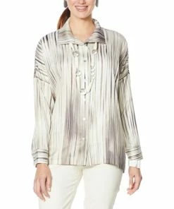 Best Sale ⭐ MarlaWynne "As Is" WynneLayers Unstructured Button Front Satin 👕 Shirt 😀