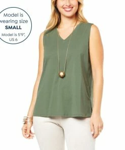 Best deal ✨ MarlaWynne WynneLayers Cotton V-Neck Tank With Side Slits Blue Fog 😍 -Outlet MarlaWynne Sales unnamed file 378