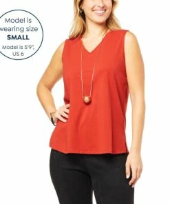 Best deal ✨ MarlaWynne WynneLayers Cotton V-Neck Tank With Side Slits Blue Fog 😍 -Outlet MarlaWynne Sales unnamed file 380