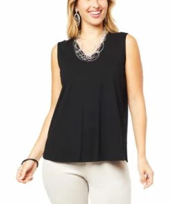 Best deal ✨ MarlaWynne WynneLayers Cotton V-Neck Tank With Side Slits Blue Fog 😍 -Outlet MarlaWynne Sales unnamed file 381