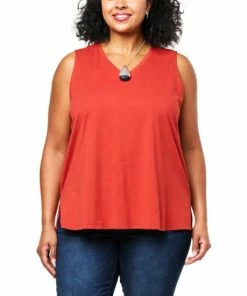 Best deal ✨ MarlaWynne WynneLayers Cotton V-Neck Tank With Side Slits Blue Fog 😍 -Outlet MarlaWynne Sales unnamed file 383