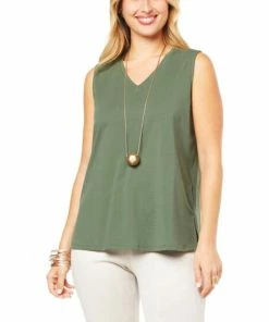 Best deal ✨ MarlaWynne WynneLayers Cotton V-Neck Tank With Side Slits Blue Fog 😍 -Outlet MarlaWynne Sales unnamed file 385