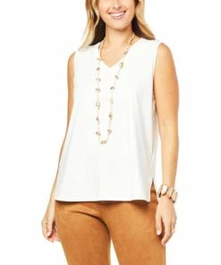 Best deal ✨ MarlaWynne WynneLayers Cotton V-Neck Tank With Side Slits Blue Fog 😍 -Outlet MarlaWynne Sales unnamed file 386