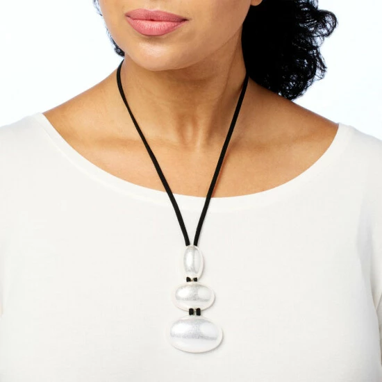 Wholesale ❤️ MarlaWynne 41-1/2" Oval Triple Drop Pendant Necklace Silvertone 🧨 3 Wholesale ❤️ MarlaWynne 41-1/2" Oval Triple Drop Pendant Necklace Silvertone 🧨 - Image 2