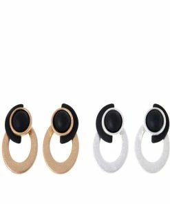 Brand new 🧨 MarlaWynne Metal And Resin Interchangeable Earrings Duo Goldtone/black ✔️