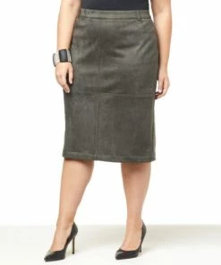 Top 10 🥰 MarlaWynne WynneCollection Faux Suede Bonded Pencil 👗 Skirt Dark Olive ❤️ -Outlet MarlaWynne Sales unnamed file 527
