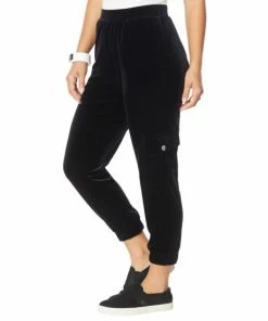 New 😍 MarlaWynne WynneLayers Stretch Velvet Pull-On Cropped Jogger Pant Black 👍