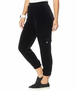 New 😍 MarlaWynne WynneLayers Stretch Velvet Pull-On Cropped Jogger Pant Black 👍 -Outlet MarlaWynne Sales unnamed file 630