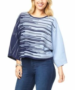 Hot Sale 🎁 MarlaWynne WynneCollection Ombre Jacquard Popover Sweater Black Combo 🔔