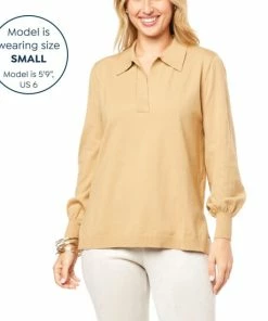 Deals 😀 MarlaWynne WynneLayers Soft Sweater Knit Polo 👚 Shirt Canvas 🎉 -Outlet MarlaWynne Sales unnamed file 664