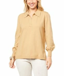 Deals 😀 MarlaWynne WynneLayers Soft Sweater Knit Polo 👚 Shirt Canvas 🎉 -Outlet MarlaWynne Sales unnamed file 669