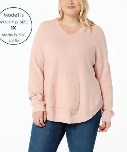 Coupon 😍 MarlaWynne WynneLayers SoftKNIT V-Neck Waffle Stitch Sweater Shell Pink ✨ -Outlet MarlaWynne Sales unnamed file 68