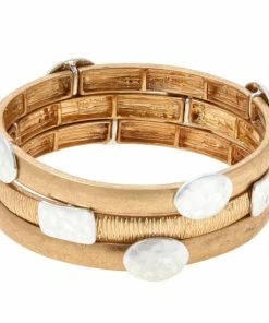 Promo 🔥 MarlaWynne Two-Tone 3-piece Stretch Bracelet Set Rose Goldtone 👏