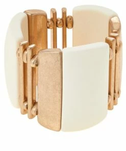 Cheap 🤩 MarlaWynne Rubber And Metal Ladder Stretch Bracelet Cream/goldtone 😀 -Outlet MarlaWynne Sales unnamed file 723