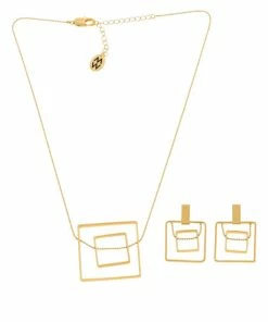 Buy 🌟 MarlaWynne Minimalist Square Pendant, Chain And Earrings Set Silvertone 🧨