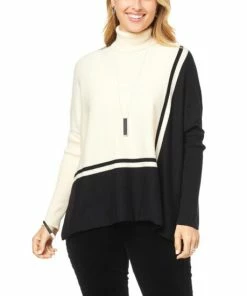 Hot Sale ⌛ MarlaWynne WynneLayers Turtleneck Graphic Intarsia Knit Sweater Storm Blue/deep Indigo ⌛ -Outlet MarlaWynne Sales unnamed file 757