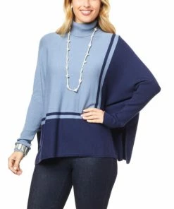 Hot Sale ⌛ MarlaWynne WynneLayers Turtleneck Graphic Intarsia Knit Sweater Storm Blue/deep Indigo ⌛ -Outlet MarlaWynne Sales unnamed file 759