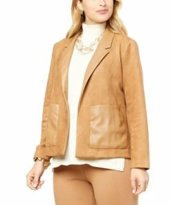 New 🥰 MarlaWynne WynneCollection Bonded Faux Suede/Leather Blazer Dark Camel 🔥 -Outlet MarlaWynne Sales unnamed file 767