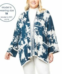 Buy 🤩 MarlaWynne WynneCollection Abstract Houndstooth Jacquard Topper Petrol Blue/oyster Combo 💯 -Outlet MarlaWynne Sales unnamed file 885