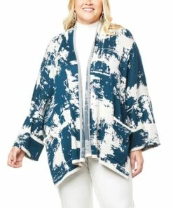 Buy 🤩 MarlaWynne WynneCollection Abstract Houndstooth Jacquard Topper Petrol Blue/oyster Combo 💯 -Outlet MarlaWynne Sales unnamed file 890