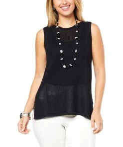 Promo ✨ MarlaWynne WynneCollection Sweater Knit Mesh Stitch Tunic Tank Black ❤️ -Outlet MarlaWynne Sales unnamed file 980